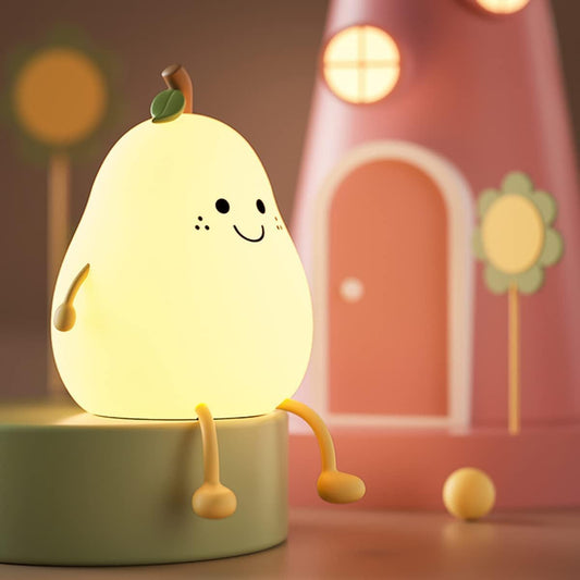 Cute Pear Silicon Night Lamp with Touch-Control Color-Changing LED Light