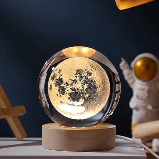 3D Crystal Ball Lamp, Crystal Ball Night Light with Warm/White LED Wooden Base