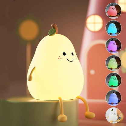 Cute Pear Silicon Night Lamp with Touch-Control Color-Changing LED Light