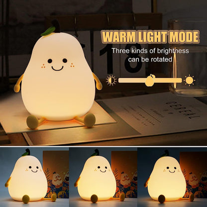 Cute Pear Silicon Night Lamp with Touch-Control Color-Changing LED Light