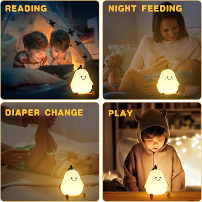 Cute Pear Silicon Night Lamp with Touch-Control Color-Changing LED Light