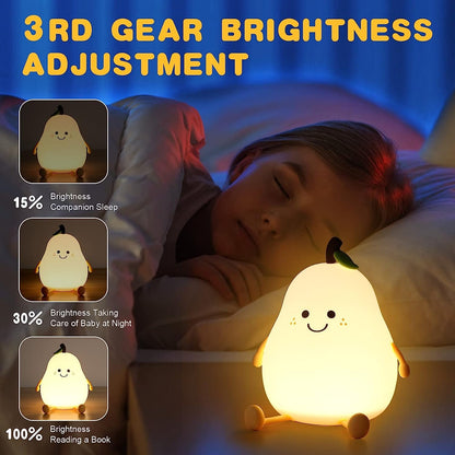 Cute Pear Silicon Night Lamp with Touch-Control Color-Changing LED Light