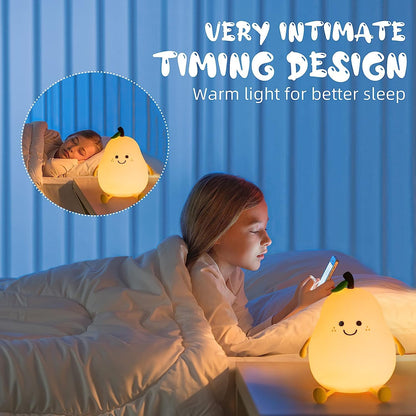 Cute Pear Silicon Night Lamp with Touch-Control Color-Changing LED Light